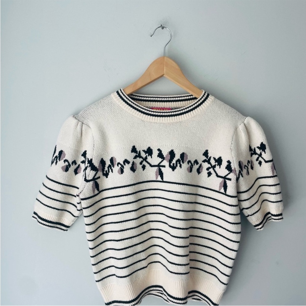 THML Anthropologie Ivory and Black Floral Sweater